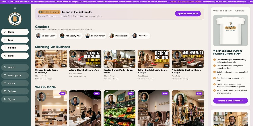 Black Wealth Transfer App Preview Interface